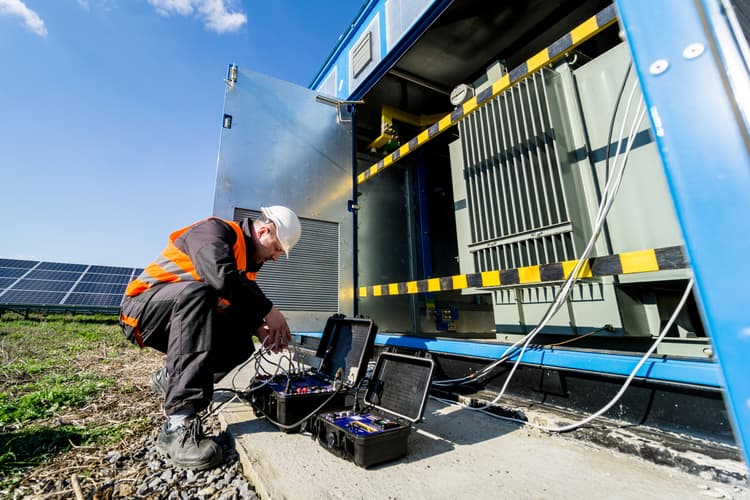 Magazyny energii pochodzącej z OZE a Prawo budowlane. Na zdjęciu: elektryk i magazyn energii.